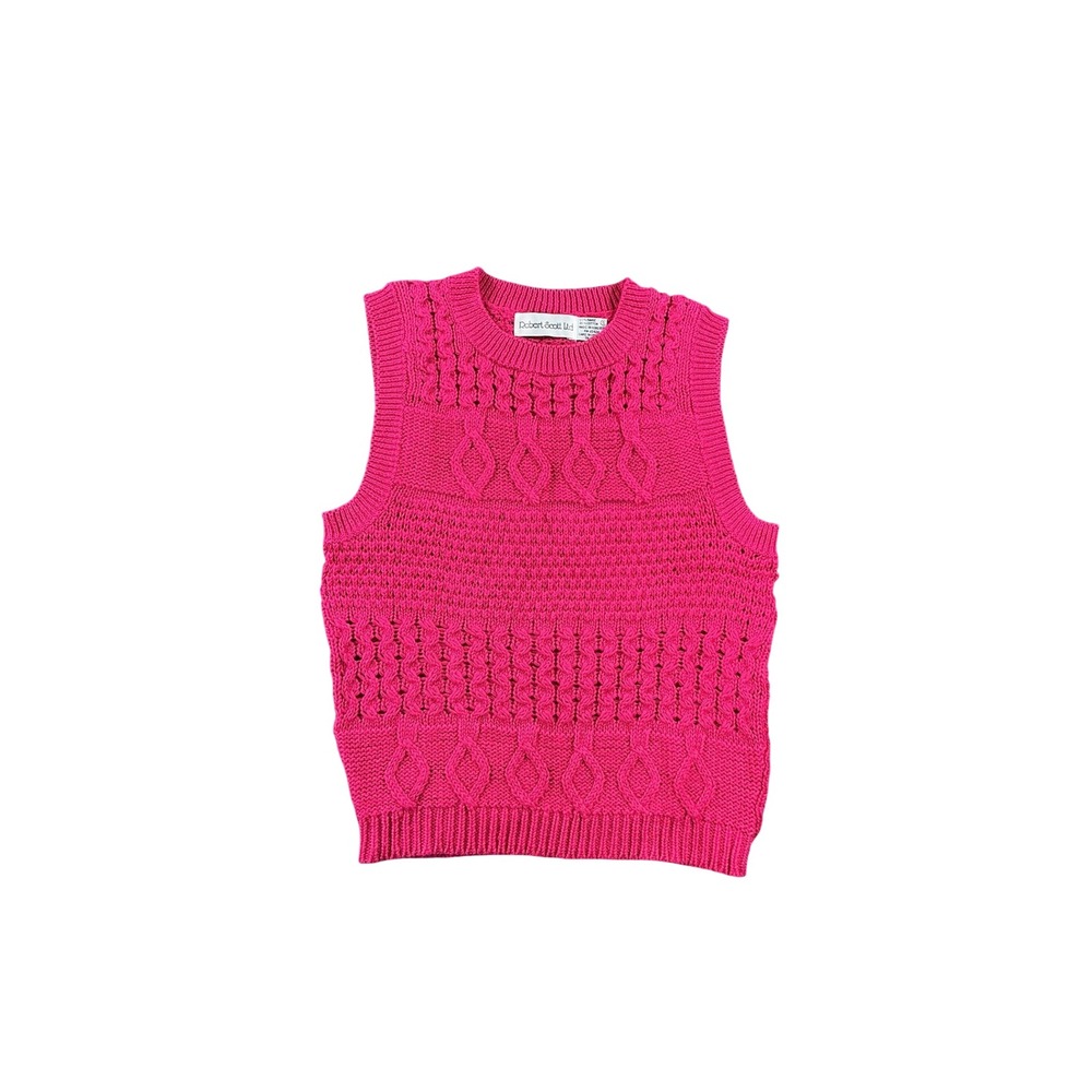 Robert Scott Ltd Hot Pink Open Knit Cable Sweater Vest Crew Neck Ramie Cotton S